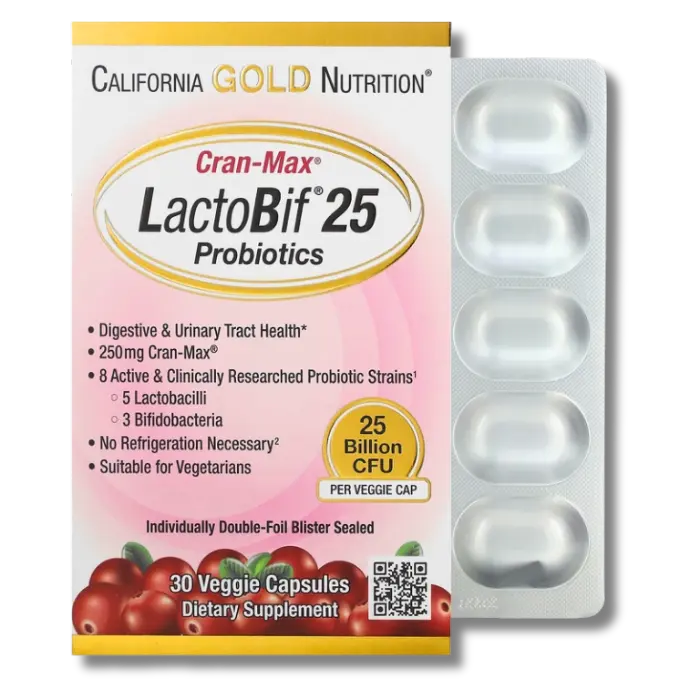California Gold Nutrition - Cran-Max Lactobif25 Probiotics 30Capsules California Gold Nutrition - Cran-Max Lactobif25 Probiotics 30Capsules