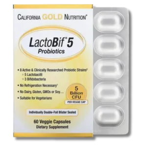 California Gold Nutrition – LactoBif5 Probiotics 5 Billion CFU 60Capsules