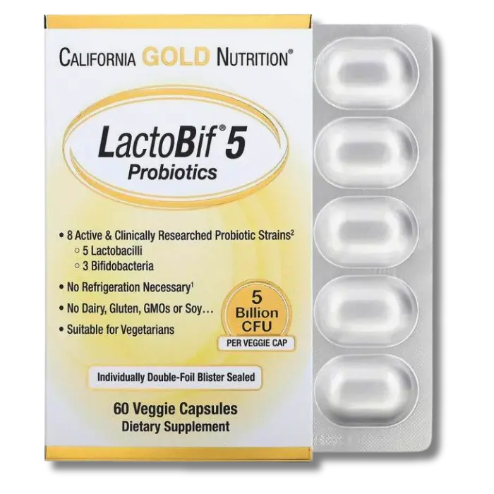 California Gold Nutrition – LactoBif5 Probiotics 5 Billion CFU 60Capsules California Gold Nutrition – LactoBif5 Probiotics 5 Billion CFU 60Capsules